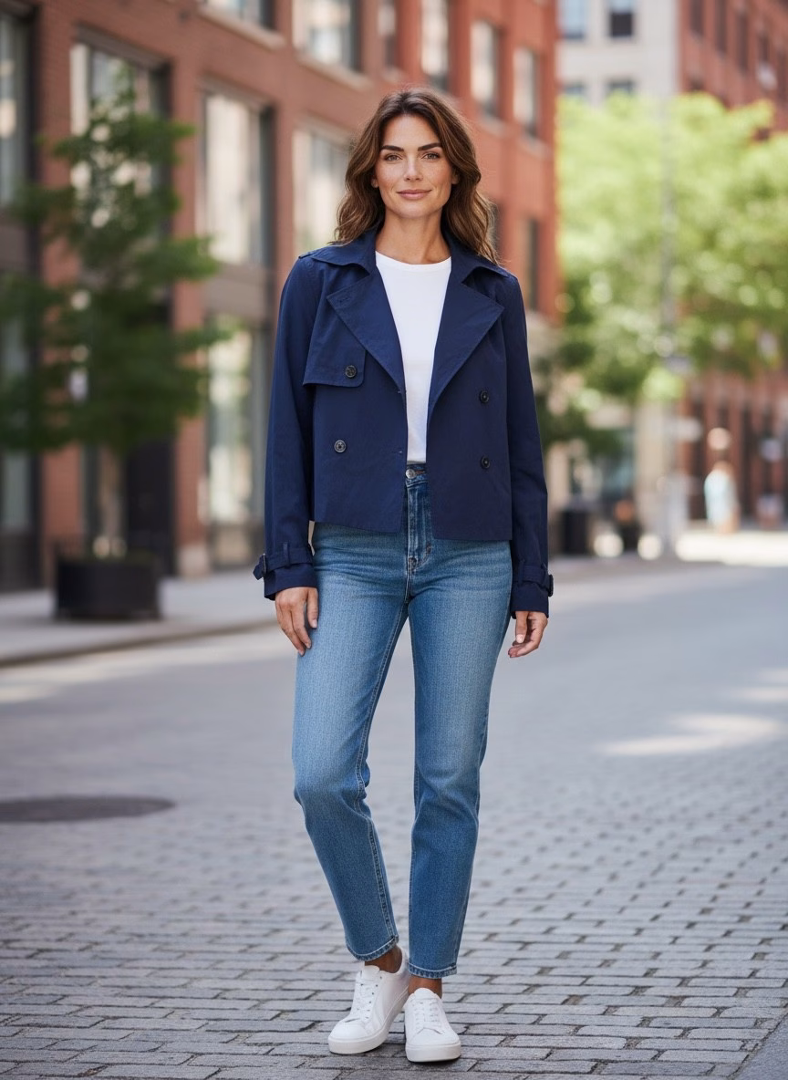Navy Crop Trench Coat